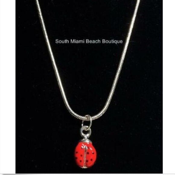 Silver Ladybug Necklace Pendant Red Black Enamel - Picture 3 of 8